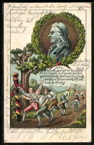 Lithographie Turner auf einem Weg, Anfänge der Deutschen Turnerei durch Guts-Muths 1793