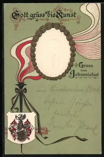 AK Gruss vom Johannisfest, Johann Gutenberg, Erfinder der Buchdruckerkunst, Gott grüss die Kunst