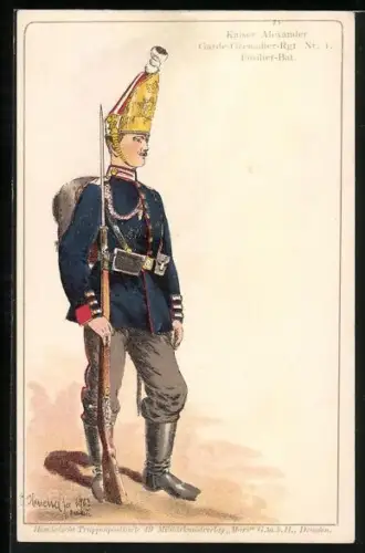 Lithographie Kaiser Alexander, Grenadier-Rgt. Nr. 1, Füsilier-Bat.