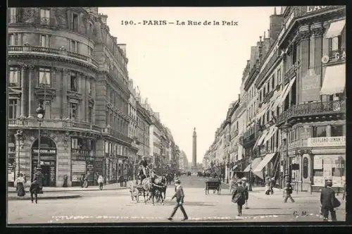 AK Paris, La rue de la Paix, Pferdekutsche