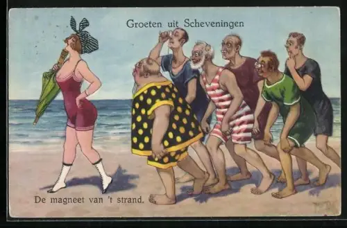 Künstler-AK Arthur Thiele: De magneet van`t strand