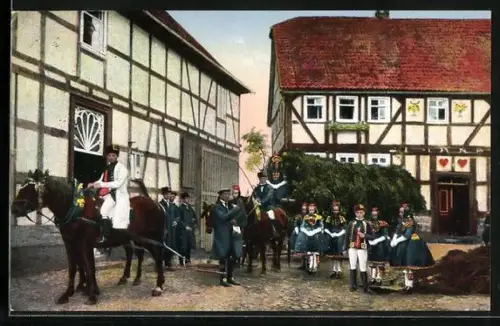 AK Hessische Tracht, Schwälmer Brautwagen