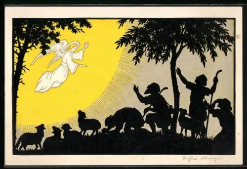 Künstler-AK Josefine Allmayer: Hirten sichten einen Engel