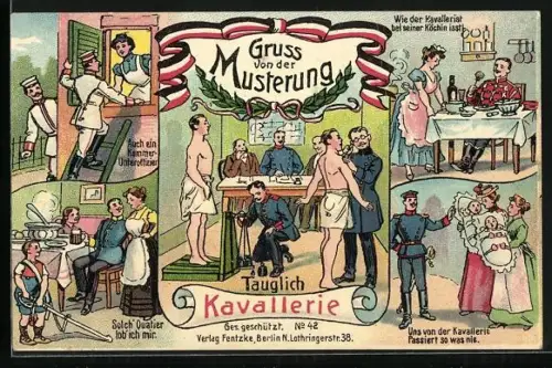 AK Männer bei der Musterung und beim Militär, Gruss von der Musterung