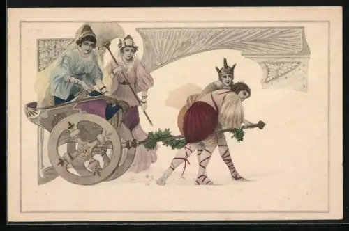 AK Königin im Triumphwagen, Jugendstil