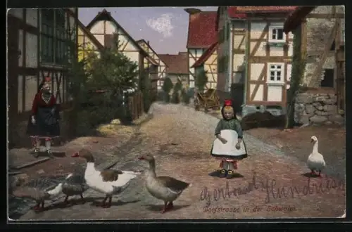 AK Dorfstrasse in der Schwalm, hessische Trachten