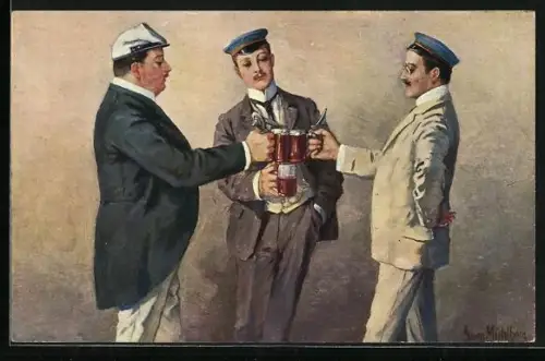 Künstler-AK Georg Mühlberg: Studentenleben, Bierduell, Burschenschaftler