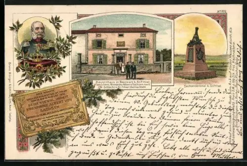 Lithographie Roncourt, Bauernhaus in welchem Kronprinz Albert v. Sachsen nach der Schlacht v. St. Privat übernachtetete