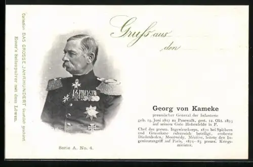 AK Georg von Kameke, Preussischer General der Infanterie, 1817-1893