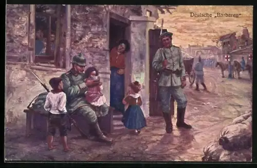 AK Soldat teilt sein Mittagessen mit einem kleinen Mädchen, Deutsche Besetzung, Rotes Kreuz