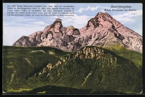 AK Berchtesgaden, König Watzmann mit Familie, Berg mit Gesicht / Berggesichter