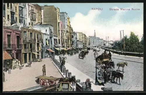 AK Napoli, Strada Marina Nuova mit Pferdewagen