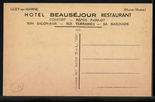 AK Luzy-sur-Marne, Vue multiple: Hôtel Beauséjour, station Purfina, canal et château
