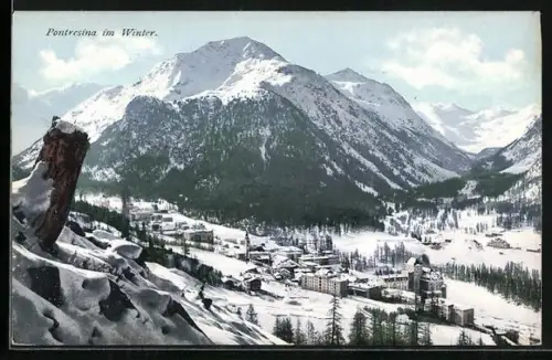 AK Pontresina, Totalansicht im Winter