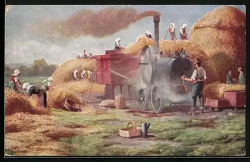 AK Bauern bei der Feldarbeit mit dem Lokomobil