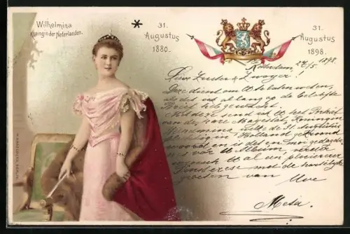 Lithographie Königin der Niederlande, Wilhelmina, Wappen