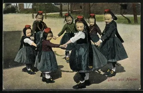 AK Hessische Trachten, Mädchen-Ringelreihen