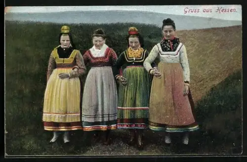 AK Vier Frauen in hessischer Tracht