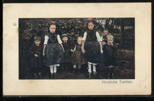 AK Mädchen und Jungen in hessischer Tracht