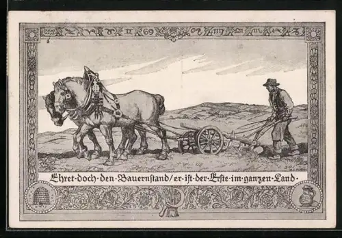 AK Bauer mit Pferdegespenn beim Pflügen, Imkerei