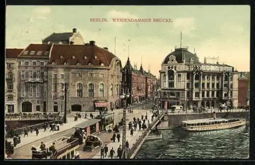 AK Berlin, Strassenbahn auf der Weidendammer Brücke