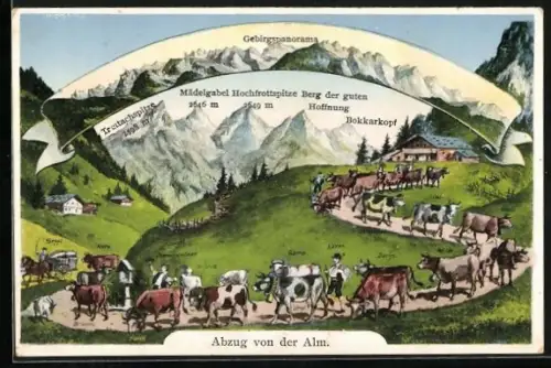 AK Abzug von der Alm, Kühe und Ochsen auf einem Weg