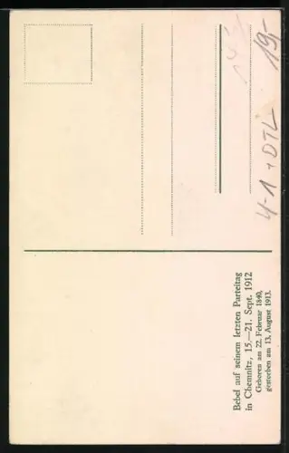 AK Chemnitz, August Bebel auf seinem letzten Parteitag, 15-21. September 1912