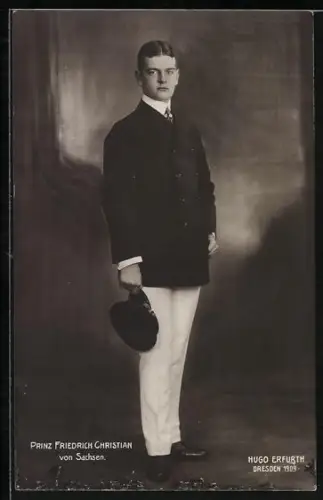 Foto-AK Hugo Erfurth: Prinz Friedrich Christian von Sachsen im Anzug