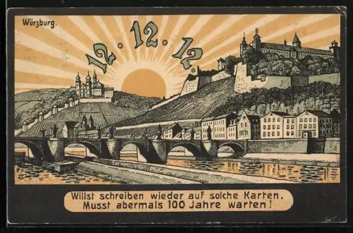 Künstler-AK Würzburg, Festung Marienberg, Kurioses Datum 12.12.1912