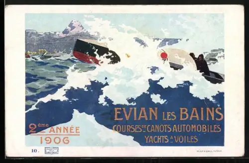 AK Evian les Bains, Courses de Canots Automobiles Yachts a Voiles, 2eme Annee 1906