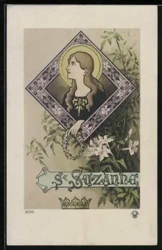 AK Blonde Frau mit Heiligenschein, St. Suzanne, Jugendstil