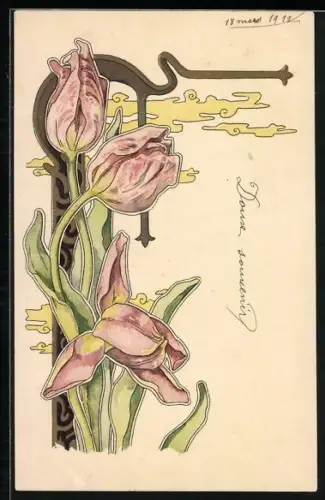AK Jugendstil, Ausblühende Tulpen