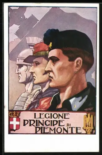 Künstler-AK Legione Principe di Piemonte, italienische Soldaten verschiedener Generationen