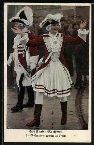 AK Köln, Funken-Mariechen im Rosenmontagszug
