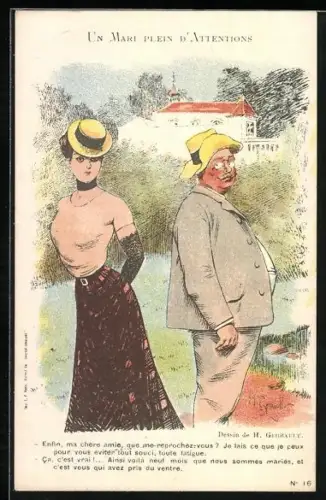 Künstler-AK sign. H. Gerbault: Verheirateter Mann schaut einer Dame hinterher, Un Mari plein d`Attentions