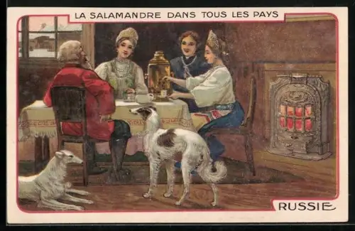 AK Russie, La Salamandre dans tours les Pays, Familie am Ofen