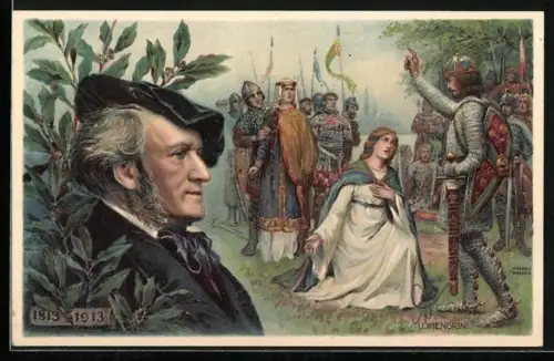 Künstler-AK Porträt Komponist Richard Wagner, Lohengrin, Ritter