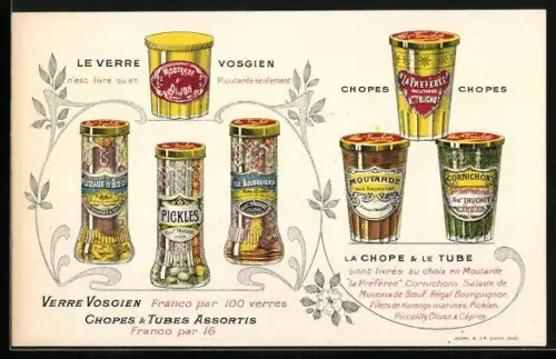 AK La Chope & le Tube Assorts, Le Verre Vosgien, Alexandre Truchot Dijon, Reklame