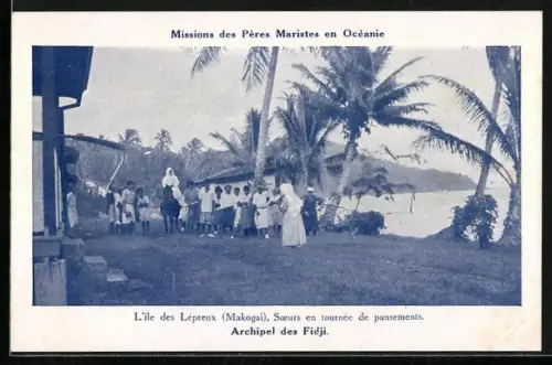 AK Fidji, L`île des Lêpreux (Makogai), Soeuers en tournée de pansements, Leprakranke