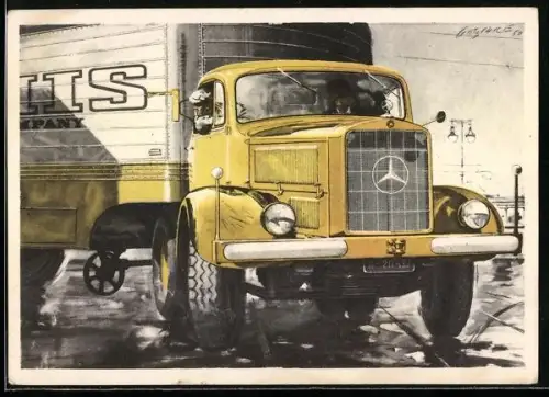 Künstler-AK Sattelschlepper Typ LS 5000 der Marke Mercedes-Benz