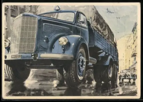 Künstler-AK Der neue Mercedes-Benz, Typ L 6600, Lastkraftwagen
