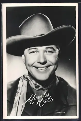 AK Schauspieler Monte Hale lächelnd als Cowboy posierend