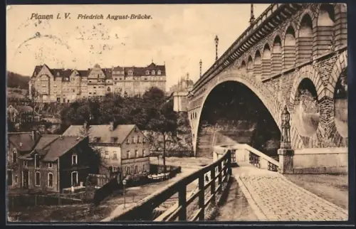 AK Plauen / Vogtland, Partie an der Friedrich August-Brücke