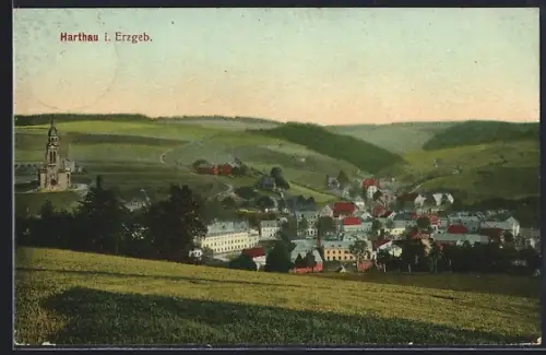 AK Harthau i. Erzgeb., Ortsansicht mit Kirche