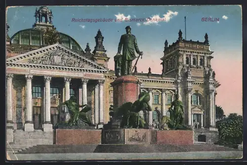 AK Berlin, Blick auf das Bismarckdenkmal am Reichstag