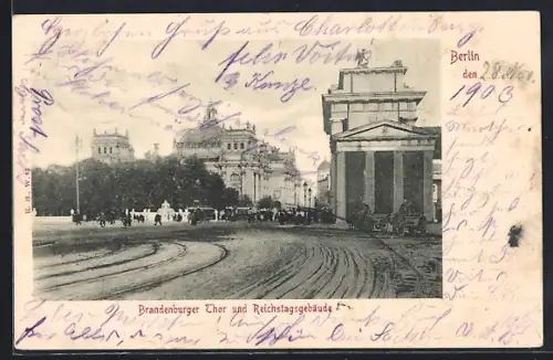 AK Berlin-Tiergarten, Brandenburger Thor und Reichstagsgebäude