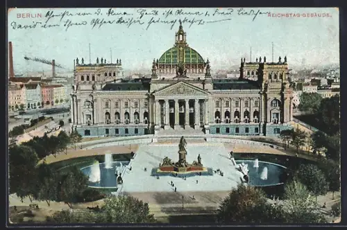 AK Berlin-Tiergarten, Reichstagsgebäude und Parkanlangen