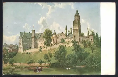 Künstler-AK Waldenburg / Sachsen, Schloss Waldenburg vor dem Brand von 1848