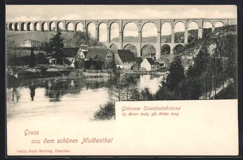 AK Göhren /Muldenthal, Ortsansicht mit Eisenbahnbrücke