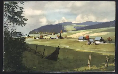 Künstler-AK Photochromie: Rehefeld, Blick vom Kreuzweg